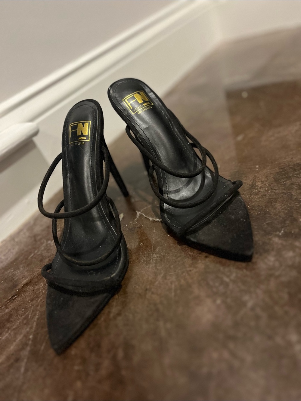 Fashion Nova Black Strappy Pointed Toe Stiletto Sandals